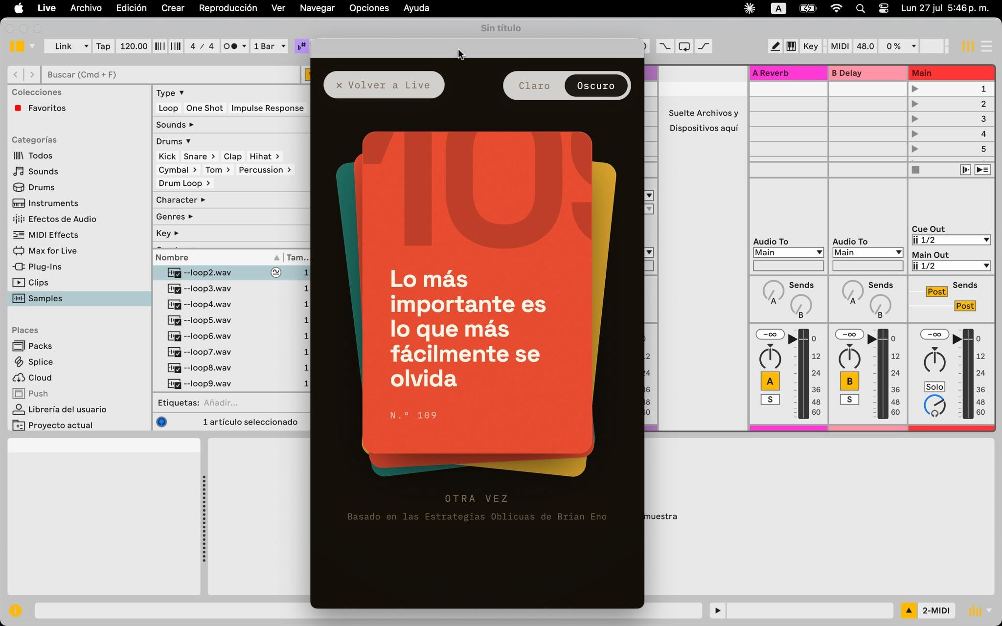 Estrategias Oblicuas, corriendo dentro de Live